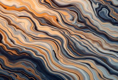 The primary subject of the image is a close-up of a marbled stone wall. The setting is a natural environment, with the stone wall being the main object of focus. The visual style is a combination of a photo and digital art, creating a unique and intricate pattern. The colors and mood of the image are predominantly dark and moody, with the marbled stone wall serving as the main visual element.