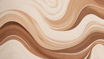 The primary subject of the image is a wooden surface with a swirling pattern. The setting is a room with a wooden floor, and the visual style is a combination of a photo and a drawing. The colors and mood of the image are warm and inviting, with the wooden surface being the main focus.
