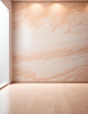 The primary subject of the image is a marble wall with a patterned texture. The setting is a room with a white wall, and the visual style is a photo. The colors and mood of the image are predominantly white, giving it a clean and minimalist appearance.