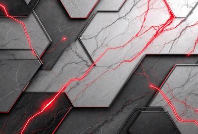 The primary subject of the image is a close-up of a marble surface with red streaks. The setting is a black and white photo, giving it a classic and timeless appearance. The visual style is a combination of a photo and digital art, creating a unique and intriguing image. The colors and mood are predominantly black and white, with the red streaks adding a touch of vibrancy and interest to the scene.