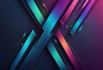 The primary subject of the image is a colorful, geometric pattern. The setting is a dark background, which contrasts with the vibrant colors of the pattern. The visual style is a combination of digital art and illustration, creating a unique and eye-catching design. The dominant colors are blue, green, and purple, giving the pattern a lively and energetic atmosphere.