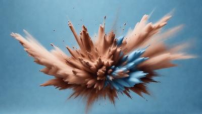 The primary subject of the image is a painting or drawing of a chocolate-colored substance, possibly a cake or a chocolate-covered object, with a blue background. The visual style appears to be a combination of digital art and illustration, as the chocolate substance is depicted in a somewhat abstract manner. The colors and mood of the image are predominantly dark, with the chocolate and blue tones creating a moody and dramatic atmosphere.