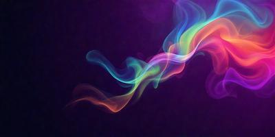 The primary subject of the image is a colorful, swirling, and flowing smoke or vapor. The setting is a dark background, which contrasts with the vibrant colors of the smoke. The visual style appears to be a digital art or illustration, as the smoke is depicted in a fluid and dynamic manner. The colors and mood of the image are lively and energetic, with the bright colors of the smoke creating a sense of movement and excitement.