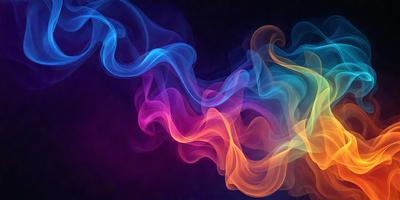 The primary subject of the image is a purple and orange smoke trail. The setting is a dark background, which contrasts with the vibrant colors of the smoke. The visual style is a digital art or illustration, as the smoke appears to be a digital creation. The colors and mood of the image are energetic and dynamic, with the purple and orange hues creating a sense of movement and excitement.