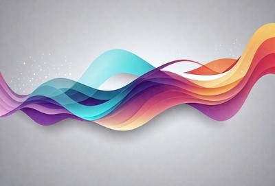 The primary subject of the image is a colorful, abstract wave design. The setting is a gray background, which provides a clean and minimalist appearance. The visual style is a combination of digital art and illustration, creating a unique and eye-catching pattern. The dominant colors in the image are blue, purple, and orange, which contribute to a vibrant and energetic mood.