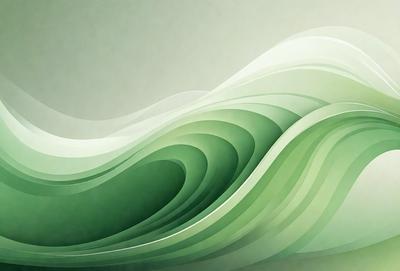 The primary subject of the image is a large, curved wave with a green hue. The wave is the main focus of the image, and it appears to be a digital art or illustration. The setting is a gray background, which contrasts with the vibrant green wave. The visual style gives the impression of a dynamic and flowing motion, as the wave seems to be in motion. The colors and mood of the image are predominantly green, creating a sense of calmness and tranquility.