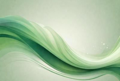 The primary subject of the image is a green wave or flowing water, which appears to be a digital art or illustration. The setting is a white background, and the visual style is a combination of digital art and illustration. The dominant colors are green and white, creating a calm and soothing atmosphere.