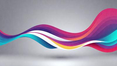 The primary subject of the image is a colorful, abstract design that resembles a wave or a flowing ribbon. The setting is a gray background, which provides a clean and minimalist appearance. The visual style is a combination of digital art and illustration, creating a vibrant and dynamic scene. The dominant colors are a mix of blue, orange, and purple, which contribute to a lively and energetic atmosphere.