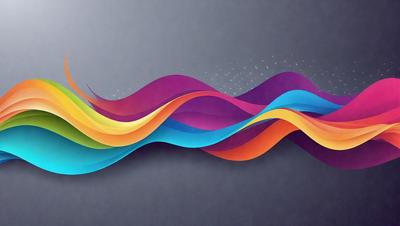 The primary subject of the image is a colorful, abstract wave design. The setting is a gray background, which contrasts with the vibrant colors of the wave. The visual style is a combination of digital art and illustration, creating a dynamic and eye-catching pattern. The dominant colors are blue, purple, orange, and yellow, which together create a lively and energetic atmosphere.