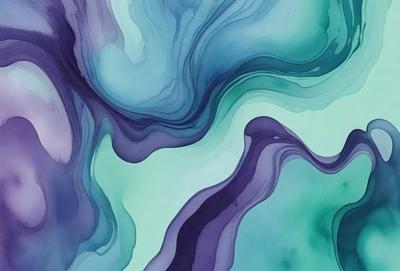 The primary subject of the image is a painting of a blue and purple ocean scene. The setting is a blue and green ocean, with a purple and blue background. The visual style is a painting, and the colors and mood are predominantly blue and purple, creating a serene and calming atmosphere.