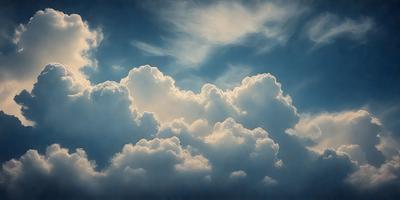 The primary subject of the image is a cloudy sky filled with various cloud formations. The setting is a blue sky, which serves as the backdrop for the clouds. The visual style of the image is a painting, which adds a sense of artistic expression to the scene. The dominant colors in the painting are shades of blue and white, creating a serene and peaceful atmosphere.