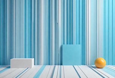 The primary subject of the image is a blue and white striped wall. The setting is a room with a blue and white striped wall, and the visual style is a photo. The dominant colors are blue and white, creating a calm and soothing atmosphere.