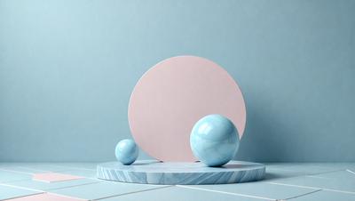 The primary subject of the image is a blue sphere, which is placed on a marble table. The setting is a blue background, which creates a contrasting and visually appealing environment. The visual style of the image is a photo, capturing the details and colors of the objects. The colors and mood of the image are predominantly blue, creating a calm and serene atmosphere.