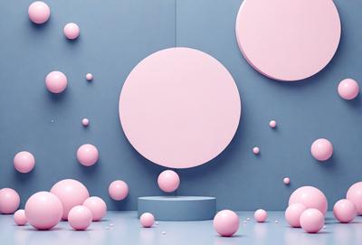 The primary subject of the image is a large pink circle, which is the main focus of the scene. The setting is a blue wall, which serves as the backdrop for the pink circle. The visual style of the image is a combination of photo and digital art, creating a unique and eye-catching display. The colors and mood of the image are predominantly pink, giving it a warm and inviting atmosphere.
