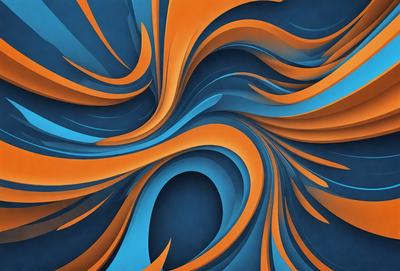 The primary subject of the image is a blue and orange swirl pattern. The setting is a blue background, and the visual style appears to be a digital art or illustration. The dominant colors are blue and orange, creating a vibrant and energetic atmosphere.