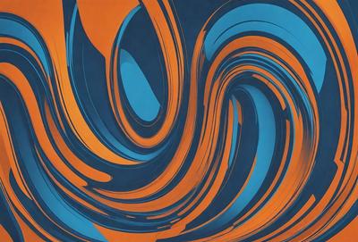 The primary subject of the image is a swirling, colorful pattern that appears to be a digital art or illustration. The setting is a blue background, which contrasts with the vibrant colors of the pattern. The visual style suggests that the image is a creative and artistic representation, rather than a photo or a clipart. The dominant colors in the image are orange and blue, creating a lively and energetic atmosphere.