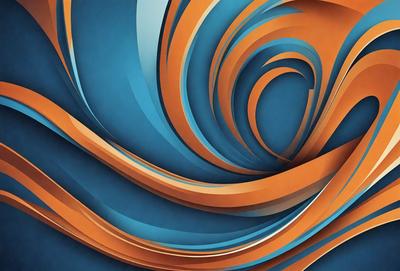 The primary subject of the image is a spiral pattern, which is a blue and orange swirl. The setting is a blue background, and the visual style is a digital art or illustration. The dominant colors are blue and orange, creating a vibrant and dynamic atmosphere.