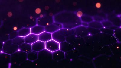 The primary subject of the image is a purple, hexagonal pattern. The setting is a dark background, which contrasts with the purple pattern. The visual style is a digital art or illustration, creating a unique and eye-catching design. The colors and mood of the image are predominantly purple, giving it a calm and soothing atmosphere.