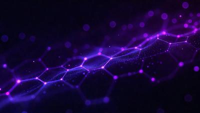 The primary subject of the image is a purple, blue, and white pattern. The setting is a dark background, which contrasts with the vibrant colors of the pattern. The visual style appears to be a combination of digital art and illustration, creating a unique and eye-catching design. The colors and mood of the image are predominantly purple and blue, giving it a calm and soothing atmosphere.