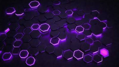 The primary subject of the image is a purple and black geometric pattern. The setting is a dark background, which contrasts with the bright purple and black colors of the pattern. The visual style appears to be a digital art or illustration, as the pattern is intricate and well-defined. The overall atmosphere of the image is vibrant and visually striking, with the purple and black colors creating a bold and eye-catching design.