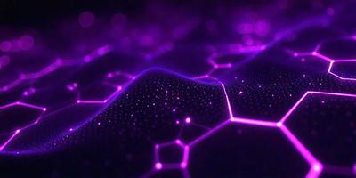 The primary subject of the image is a purple, pink, and black patterned background. The setting is a dark, purple-tinted space, which creates a moody atmosphere. The visual style is a combination of digital art and illustration, with the purple and black colors giving the image a futuristic and artistic appearance.