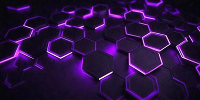 The primary subject of the image is a purple and black hexagonal pattern. The setting is a dark background, which contrasts with the bright purple and black colors of the hexagons. The visual style appears to be a digital art or illustration, as the hexagons are arranged in a visually appealing manner. The overall atmosphere of the image is one of intrigue and creativity, as the viewer is drawn into the unique pattern.