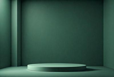 The primary subject of the image is a white, circular object placed on a green surface. The setting appears to be a room with a green wall, and the visual style is a photo. The dominant colors in the image are green and white, creating a calm and serene atmosphere.