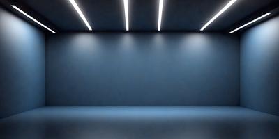 The primary subject of the image is a blue wall with a row of lights on it. The setting is a room with a blue wall, and the visual style is a photo. The dominant colors are blue and white, creating a calm and serene atmosphere.