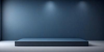The primary subject of the image is a blue wall with a bench in front of it. The setting is a room with a blue background, and the visual style appears to be a photo. The dominant colors in the image are blue and white, creating a calm and serene atmosphere.