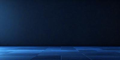 The primary subject of the image is a blue wall with a black background. The setting is a dark room, and the visual style is a photo. The dominant colors are blue and black, creating a moody atmosphere.