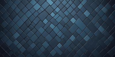 The primary subject of the image is a blue tile wall with a pattern of black squares. The setting is a room with a blue tile wall as the main focus. The visual style is a close-up of the tile wall, showcasing the intricate pattern of black squares. The colors and mood of the image are predominantly blue and black, creating a modern and sophisticated atmosphere.