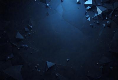 The primary subject of the image is a blue background with a pattern of triangles. The setting appears to be a dark, possibly futuristic environment. The visual style of the image is a combination of digital art and illustration, creating a unique and intriguing pattern. The dominant colors in the image are blue and black, giving it a moody and mysterious atmosphere.