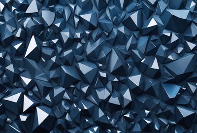 The primary subject of the image is a blue wall with a pattern of triangles. The setting is a room with a blue background, and the visual style is a digital art or illustration. The dominant colors are blue and silver, creating a calm and soothing atmosphere.