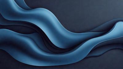 The primary subject of the image is a blue, flowing, and curved design. The setting is a dark background, which contrasts with the blue design. The visual style appears to be a digital art or illustration, as it is a well-defined and detailed image. The colors and mood of the image are predominantly blue, creating a sense of calmness and tranquility.