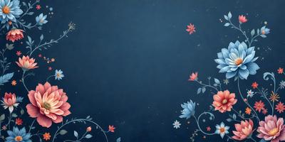 The primary subject of the image is a blue background with a pattern of flowers. The setting is a dark blue sky, and the visual style is a combination of digital art and illustration. The dominant colors are blue and white, creating a calm and serene atmosphere.