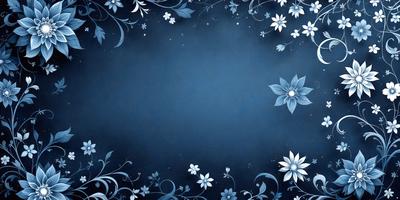 The primary subject of the image is a blue background with a floral pattern. The setting is a dark blue background, which creates a contrast with the white flowers. The visual style is a combination of digital art and illustration, giving the image a unique and artistic appearance. The colors and mood of the image are predominantly blue, with the white flowers adding a touch of brightness and elegance.
