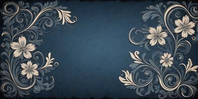 The primary subject of the image is a blue background with white and blue decorative designs. The setting is a wall, and the visual style is a combination of digital art and illustration. The colors and mood of the image are predominantly blue and white, creating a calm and elegant atmosphere.