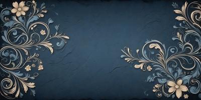 The primary subject of the image is a decorative design featuring a blue background with a pattern of flowers. The setting is a wall, and the visual style appears to be a combination of digital art and illustration. The dominant colors are blue and white, creating a calm and serene atmosphere.