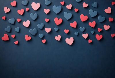 The primary subject of the image is a collection of red and blue hearts. These hearts are arranged in a pattern, covering the entire background of the image. The hearts are of various sizes and are placed in a way that creates a visually appealing and cohesive design. The overall atmosphere of the image is warm and inviting, with the red and blue hearts symbolizing love and affection.