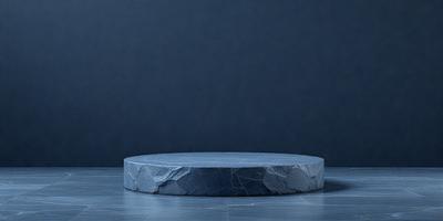 The primary subject of the image is a large, round, blue stone. The setting is a dark blue background, which creates a striking contrast with the stone. The visual style is a close-up of the stone, emphasizing its unique texture and color. The colors and mood of the image are predominantly dark and moody, with the blue stone serving as the focal point against the dark background.