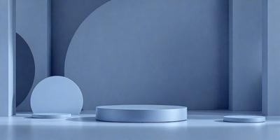 The primary subject of the image is a white, circular object placed on a white surface. The setting is a blue background, which creates a contrasting and visually appealing environment. The visual style of the image is a photo, capturing the details and colors of the objects. The colors and mood of the image are predominantly blue, giving it a calm and serene atmosphere.