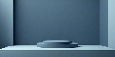 The primary subject of the image is a blue surface with a circular object on top of it. The setting appears to be a room with a blue wall, and the visual style is a photo. The dominant colors in the image are blue and white, creating a calm and serene atmosphere.