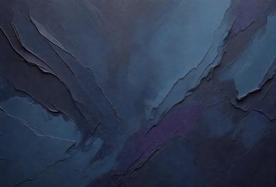 The primary subject of the image is a painting of a blue sky with a purple and black background. The setting is a canvas, and the visual style is a painting. The colors and mood of the painting are predominantly blue and purple, creating a serene and calming atmosphere.