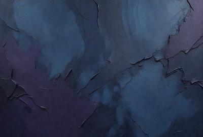 The primary subject of the image is a painting or drawing of a blue background with a purple and black color scheme. The setting appears to be a dark, moody environment. The visual style suggests that the image is a painting or drawing, rather than a photo or digital art. The colors and mood convey a sense of mystery and depth.