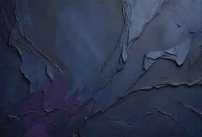 The primary subject of the image is a painting of a mountainous landscape. The setting is a dark, moody environment, with a purple hue. The visual style is a combination of digital art and illustration, creating a unique and intriguing piece of art. The colors and mood evoke a sense of mystery and depth, inviting the viewer to explore the artwork further.