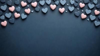 The primary subject of the image is a collection of hearts, which are arranged in various shapes and sizes. The hearts are scattered across a blue background, creating a visually appealing and colorful display. The visual style of the image is a combination of digital art and illustration, as the hearts are carefully placed and arranged to create a cohesive and eye-catching pattern. The dominant colors in the image are blue and pink, which contribute to the overall mood of the scene.