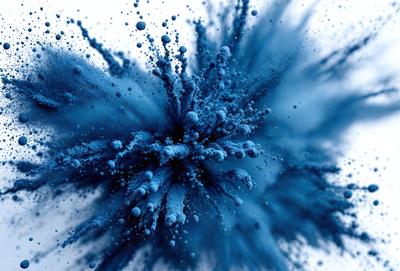 The primary subject of the image is a blue, swirling, and cloudy mass that appears to be a painting or a digital artwork. The setting is a blue background, which complements the blue swirls. The visual style is a mix of painting and digital art, creating a unique and artistic appearance. The colors and mood of the image are predominantly blue, giving it a calm and serene atmosphere.