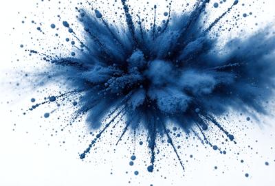 The primary subject of the image is a blue explosion, which appears to be a digital art or illustration. The setting is a white background, and the visual style is a close-up of the blue explosion. The dominant colors are blue and white, creating a dynamic and energetic atmosphere.