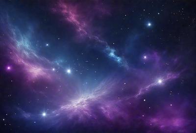 The primary subject of the image is a purple nebula, which is a cloud of gas and dust in space. The setting is a dark, star-filled sky, with the nebula being the main focus of the image. The visual style is a combination of a photo and digital art, creating a unique and captivating representation of the nebula. The colors and mood of the image are predominantly purple, giving it a serene and celestial atmosphere.