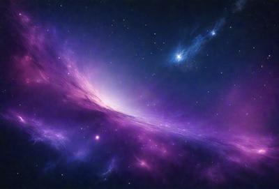 The primary subject of the image is a purple nebula, which is a large, swirling cloud of gas and dust in space. The setting is a dark, starry sky, with the nebula being the main focus of the image. The visual style is a combination of a photo and digital art, creating a unique and captivating representation of the nebula. The colors and mood of the image are predominantly purple, giving it a serene and ethereal atmosphere.